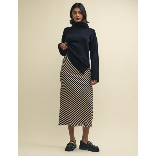 Diagonal Stripe Jersey Ruched Midi Skirt | Nobody's Child