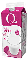 Q Lettmelk finnes både i 1 liter og 1,75 liter kartong.