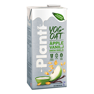 förpackningsbild på planti YogOat äpple vanilj