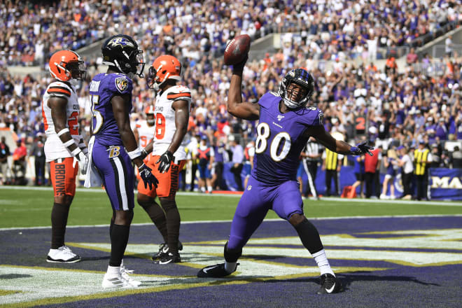 Former Notre Dame and current Baltimore Ravens wide receiver Miles Boykin