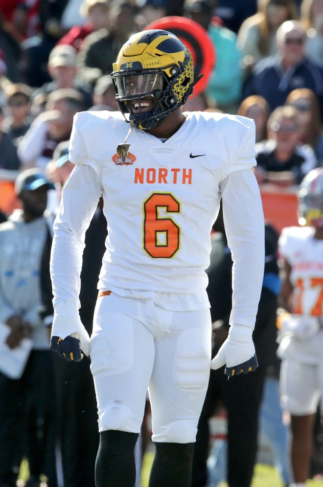 Michigan Wolverines football linebacker Josh Uche at the Senior Bowl.