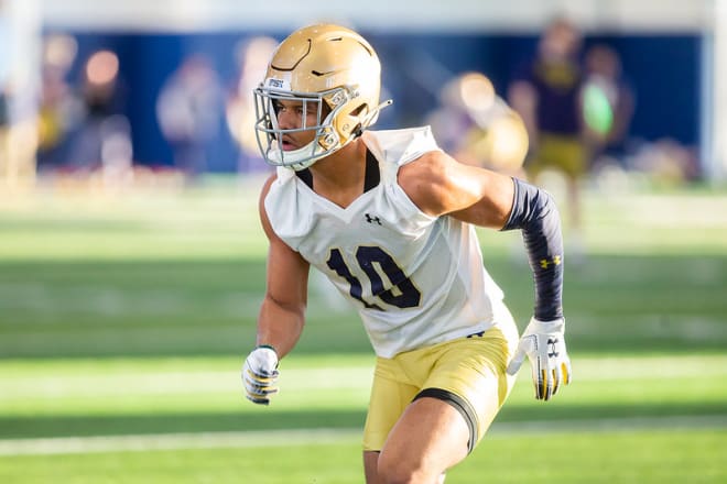 Notre Dame safety Isaiah Pryor during practice in March