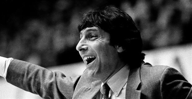 NC State Wolfpack basketball former coach Jim Valvano smiles.