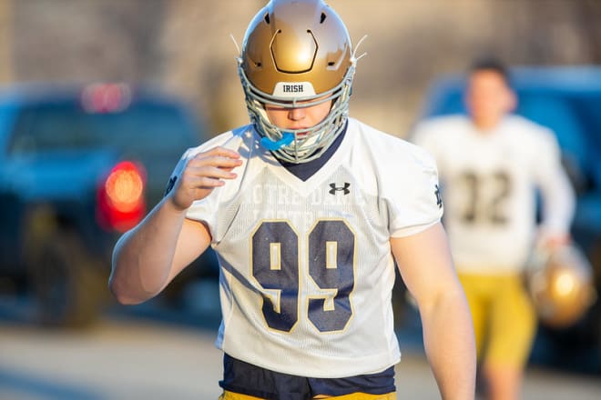 Notre Dame freshman defensive lineman Rylie Mills at spring practice