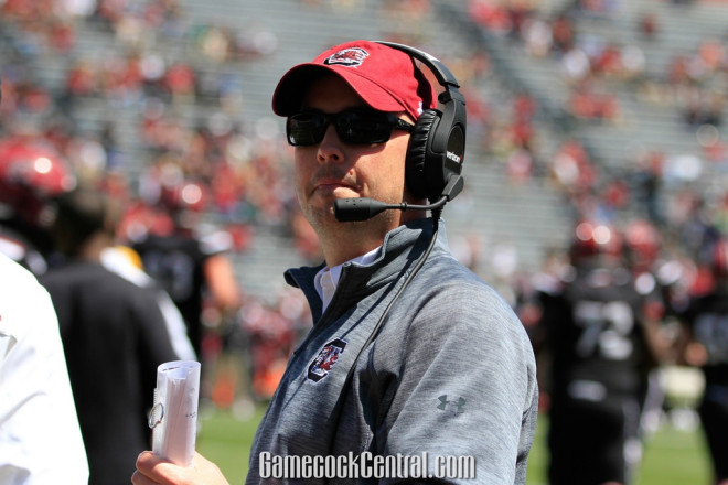 Kurt Roper on the sideline at the spring game.