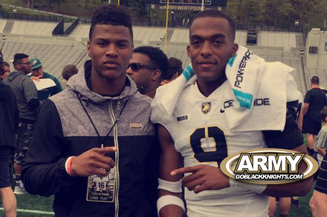 2017 Safety recruit Omar Fortt with Army wide receiver Xavier Moss during spring game