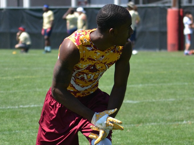 Jones lines up during the Rutgers Passing Camp in Piscataway this past weekend