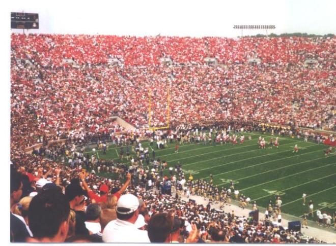 An estimated 25,000 Nebraska fans filled Notre Dame Stadium in September of 2000 to watch Nebraska defeat the Fighting Irish in overtime. 