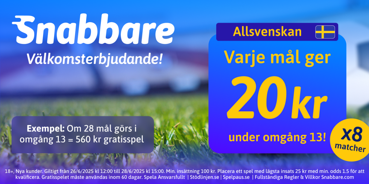 Allsvenskan är tillbaka – få 20 kr i gratisspel per mål hos Snabbare!