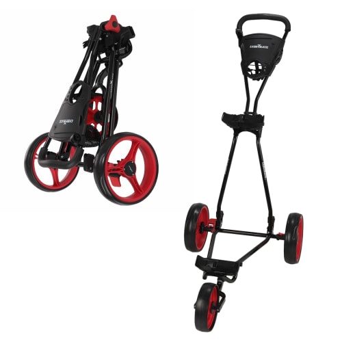 Caddymatic Golf Continental 3 Wheel Folding Golf Push/Pull Trolley Black/Red