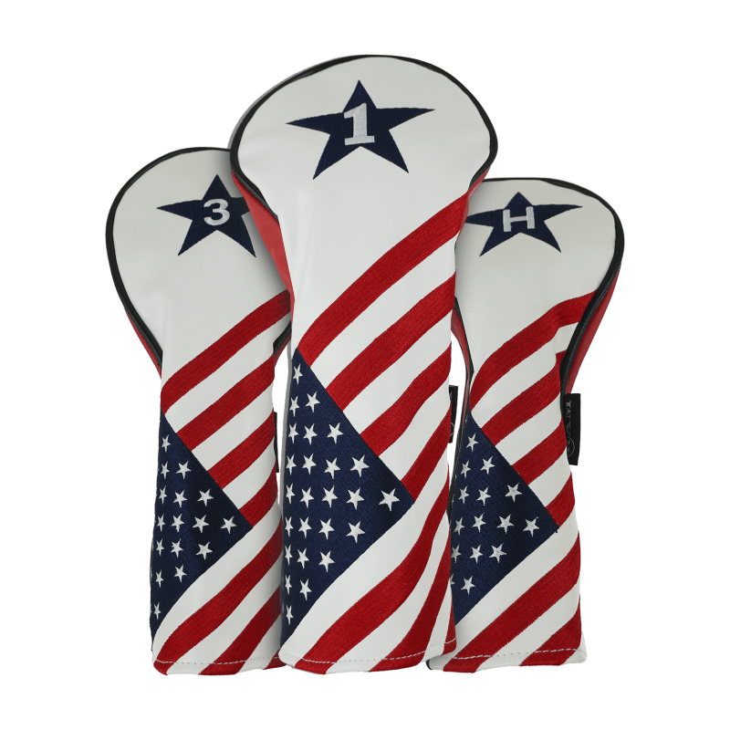 Ram Golf USA Stars and Stripes PU Leather Headcover Set For Driver, #3 Wood, Hybrid #