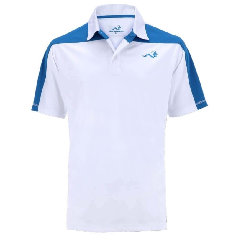 Woodworm Golf Block Panel Golf Polo Shirt - White/Blue