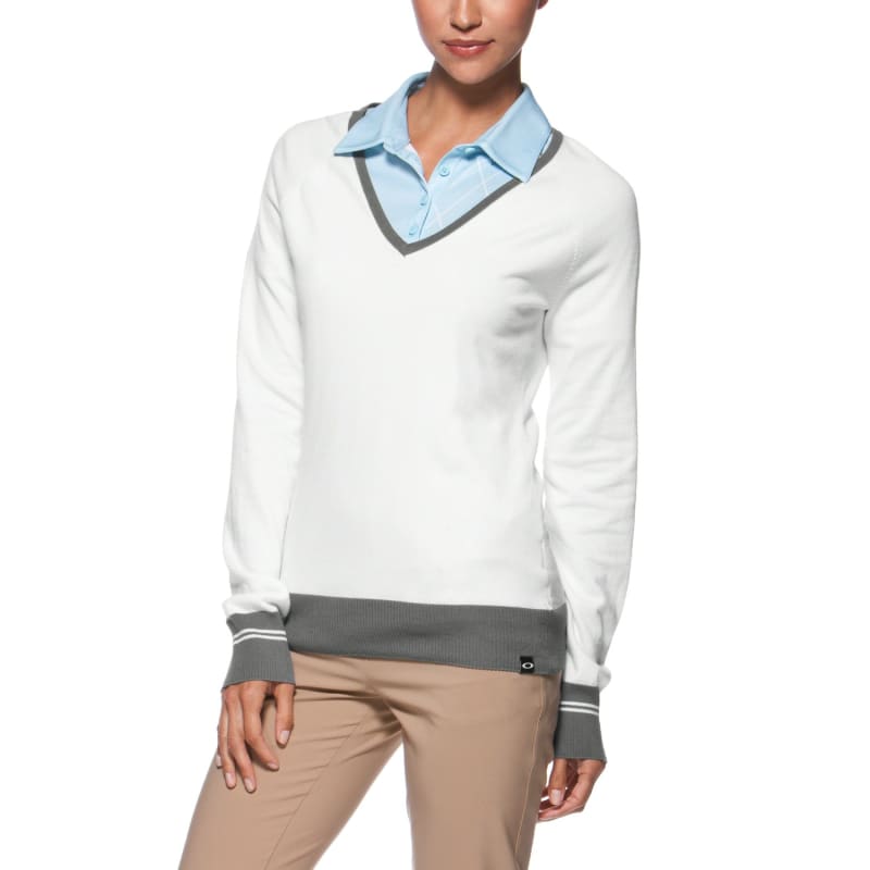 Oakley Ladies Top Hill Sweater - White with Grey Trim