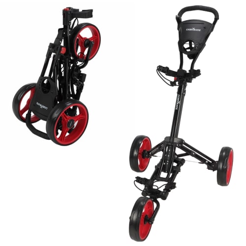 Caddymatic Golf X-Lite One-Click Folding Pull/Push Golf Trolley Black/Red