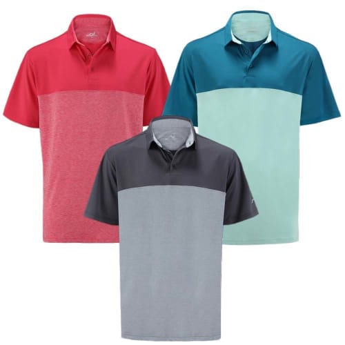 PACK OF 3 Woodworm Golf Shirts - Heather Panel Polos - Mens