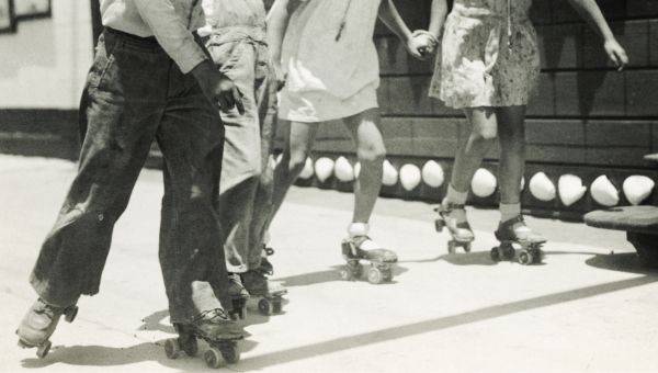 roller skates, black and white picture