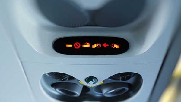 This photograph represent "Fasten Seatbelt Sign" illuminated signs on airplane