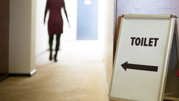 woman going to restroom, toilet