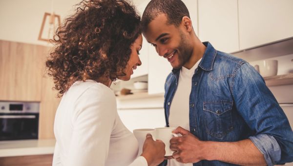 couple, laughing, romance, coffee