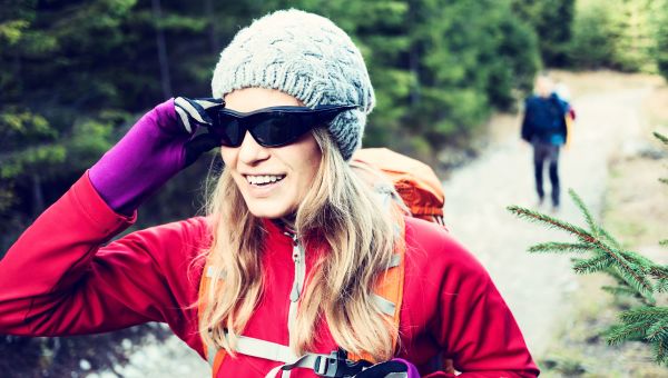 hiking, sunglasses, blonde woman, forest, trail