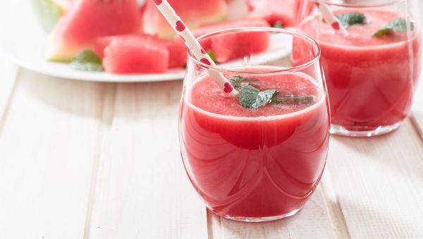 watermelon, beverage, mint, heart straw