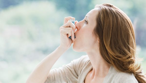 woman, inhaler, outside