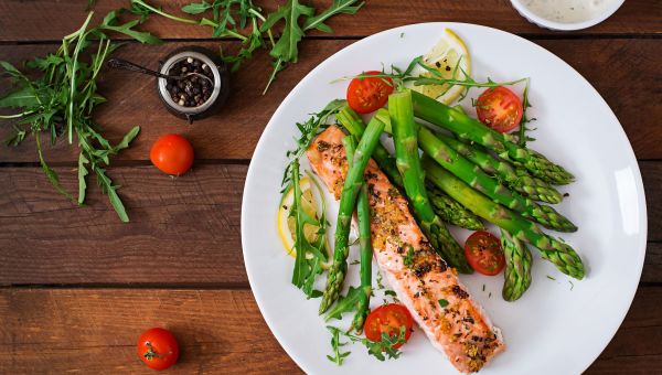 salmon and cooked asparagus