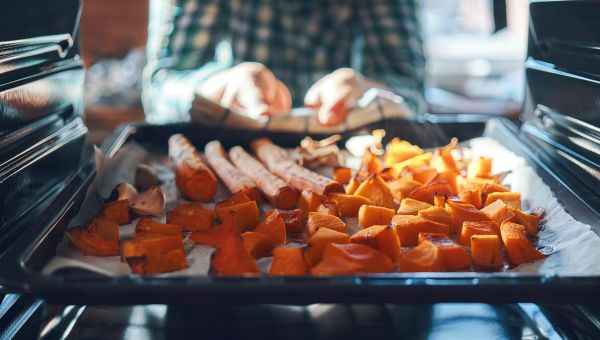 roasted veggies in the oven