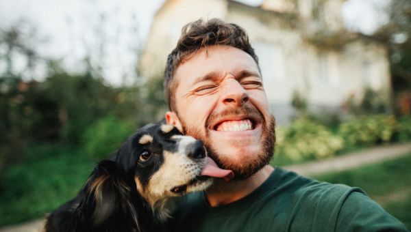 happy man with his dog