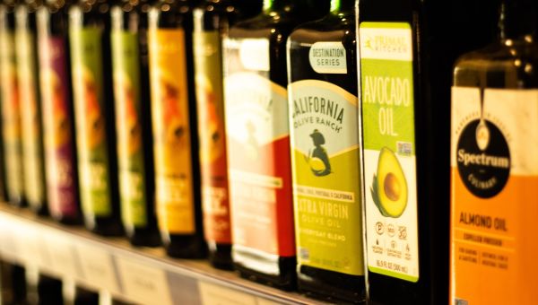 variety of olive oils on a shelf