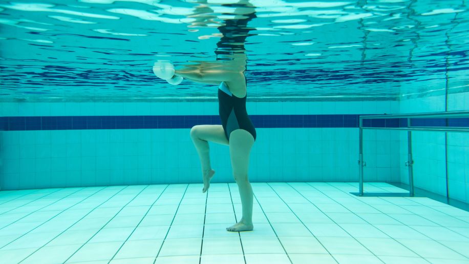 Walking in a pool for a low-impact workout.