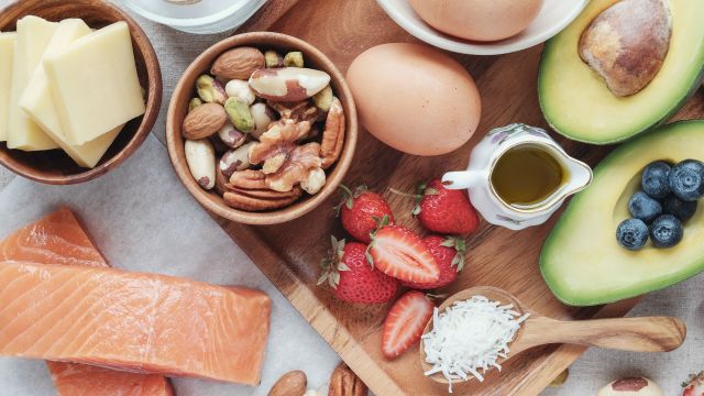 Salmon, nuts, eggs, strawberries, avocados, coconut and blueberries are some of the foods you can eat on a keto diet.  