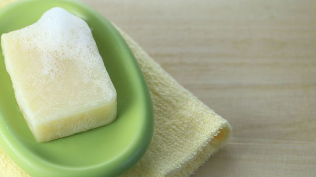 Natural soap bar on a soap dish