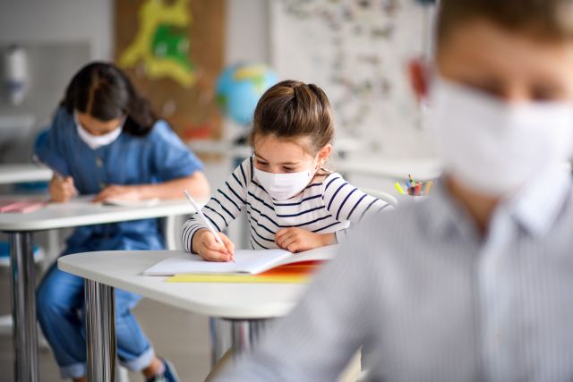 students wearing masks in classroom