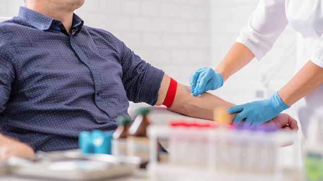 A man's blood is drawn for hep-C testing. A positive hep-C diagnosis means the lab will run an RNA test to guide treatment. 