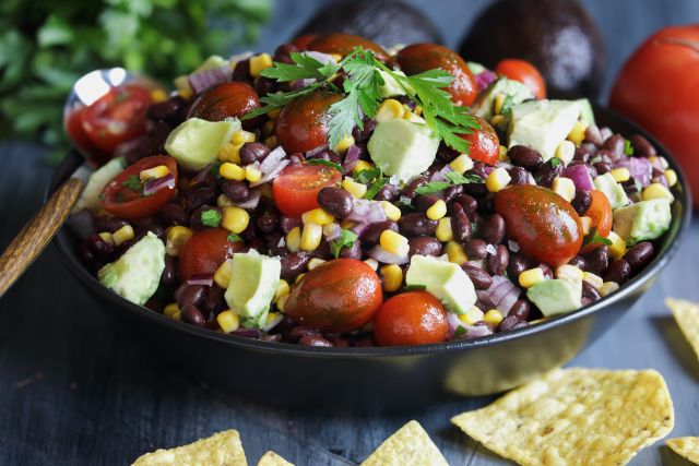 bean, corn, tomato and avocado salad