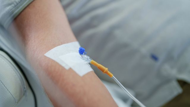 A patient receives an intravenous infusion of immunoglobulin to help treat primary immunodeficiency.