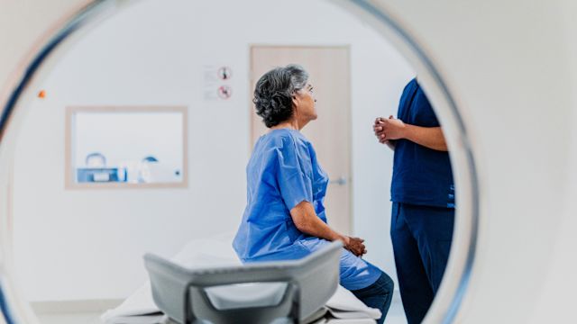 A woman prepares for an MRI to check for metastasis. Most people with pancreatic cancer are diagnosed in advanced stages where the cancer has spread.