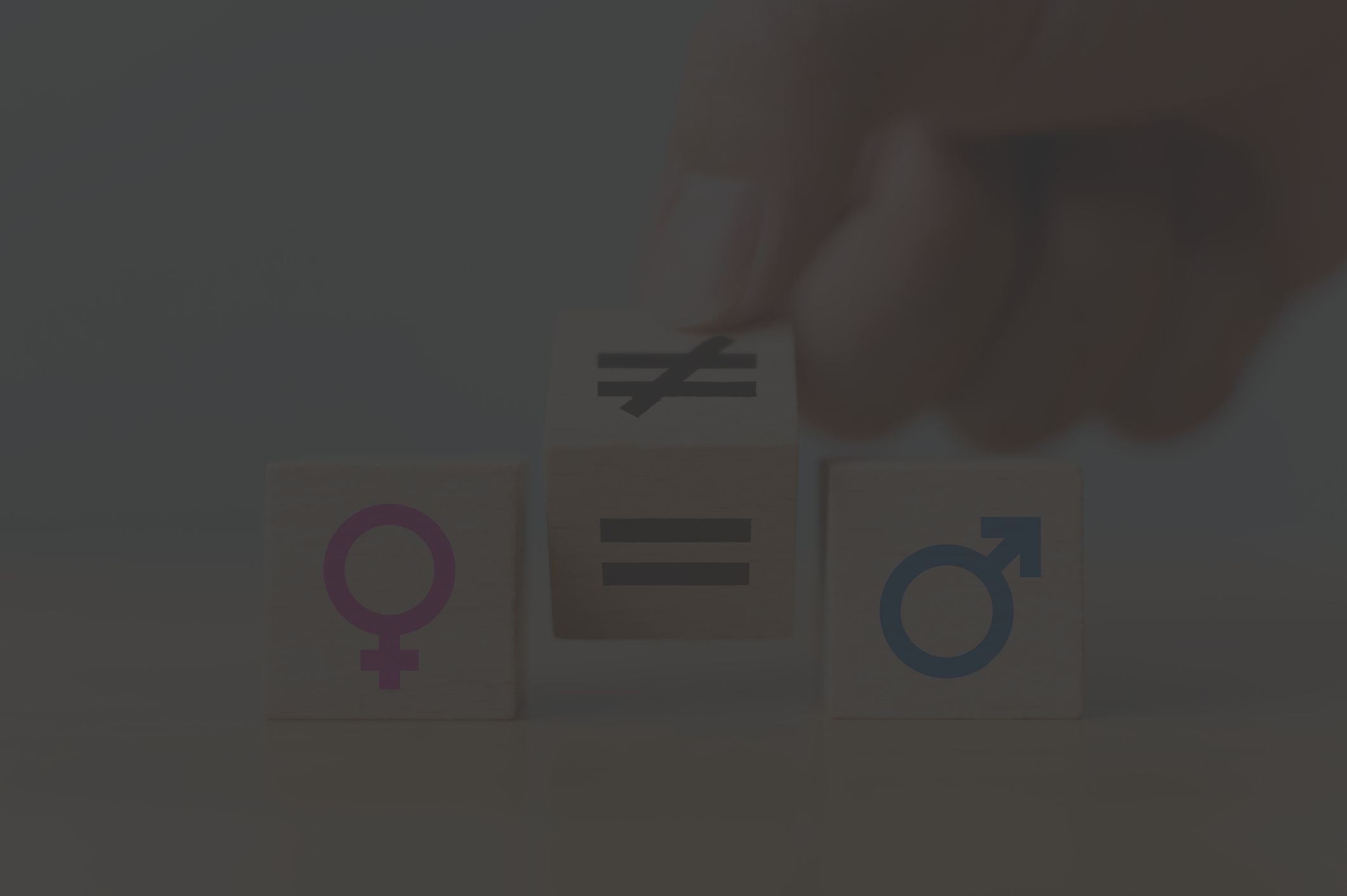 an image of three wooden blocks; on the left, the female sign, in the middle a block with both equal and unequal symbols, and on the right the male sign