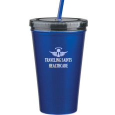 16 Oz. Stainless Double Wall Tumbler with Straw