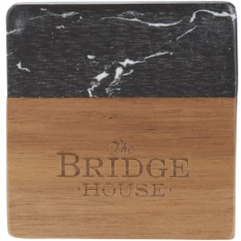 Black Marble And Wood Coaster Set