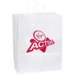 16 x 6 x 19 Imprinted White Kraft Paper Bag