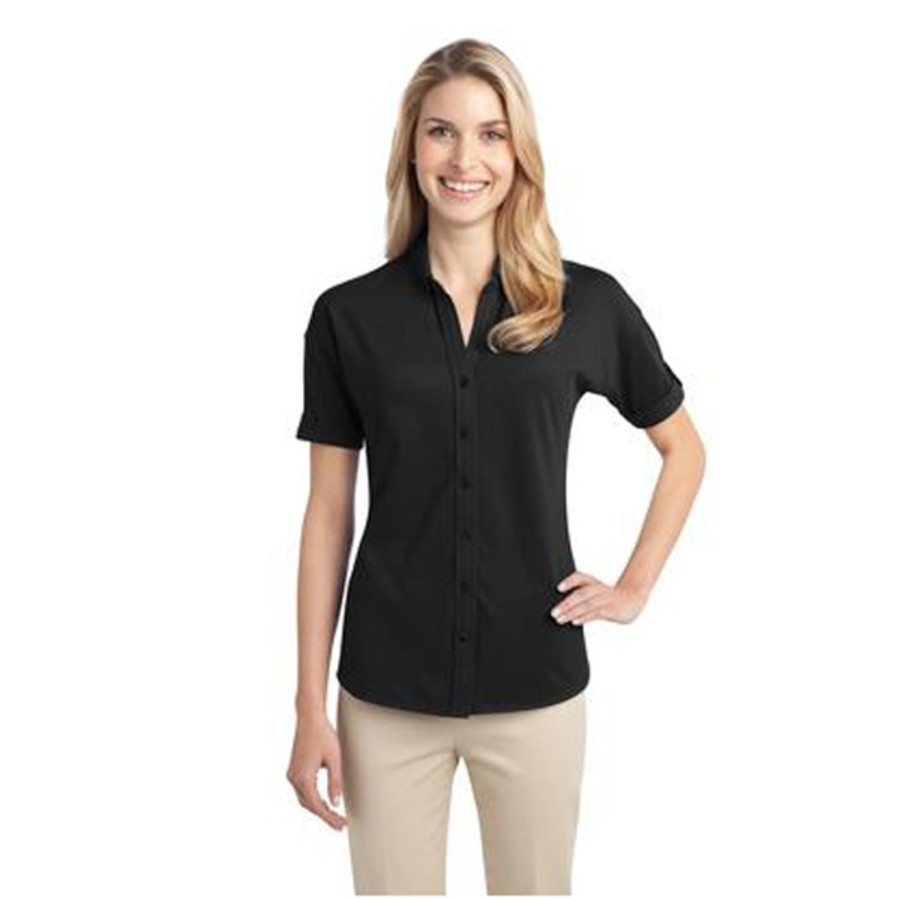 Port Authority Ladies Stretch Pique Button-Front Shirt