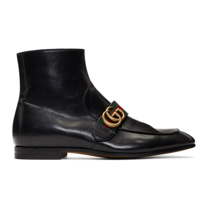 GUCCI DONNIE WEBBING-TRIMMED LEATHER CHELSEA BOOTS, BLACK LEATHER ...