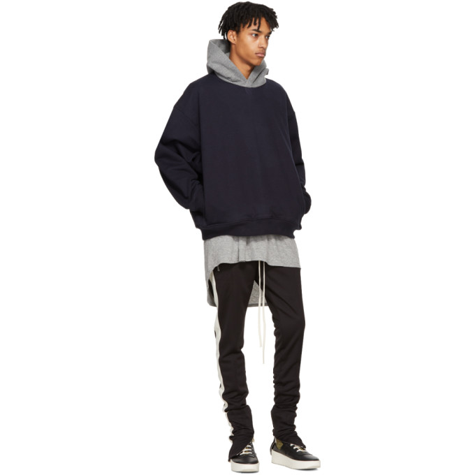 Shop Fear Of God Navy Grey Heavy Terry Everyday Hoodie