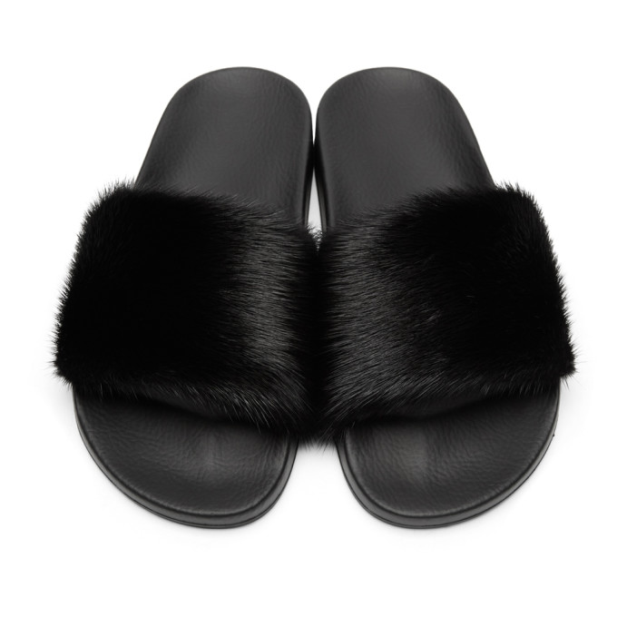 GIVENCHY Mink Fur & Rubber Slide Sandal, Black | ModeSens