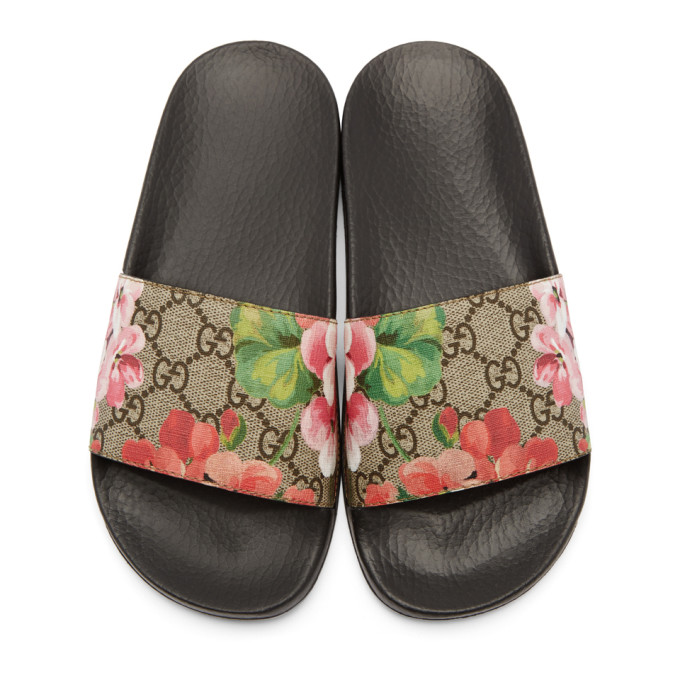 GUCCI WOMEN'S SLIPPERS SANDALS ST. BLOOMS PLACE FLOWERS GG SUPREME ...