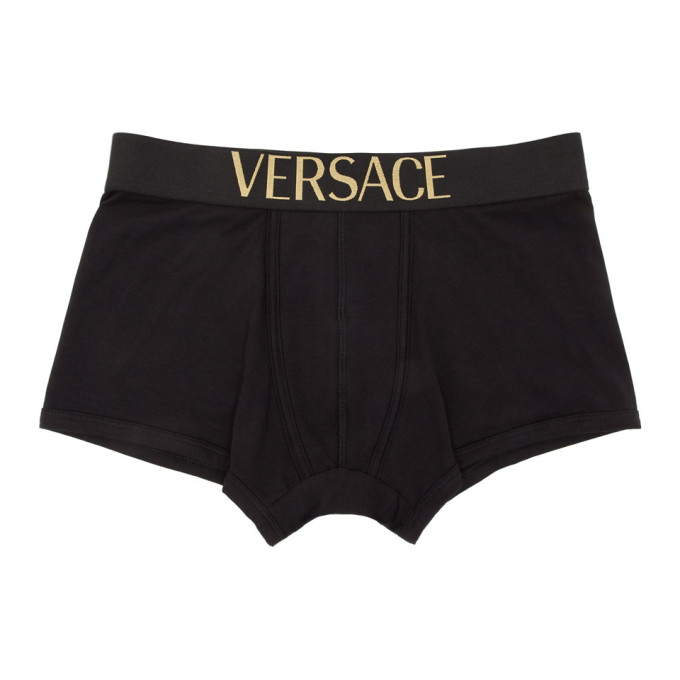 Versace Logo Stretch Cotton Jersey Boxer Briefs, Black | ModeSens