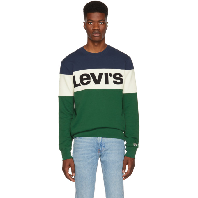 levi's green white and blue colorblock sweatshirt