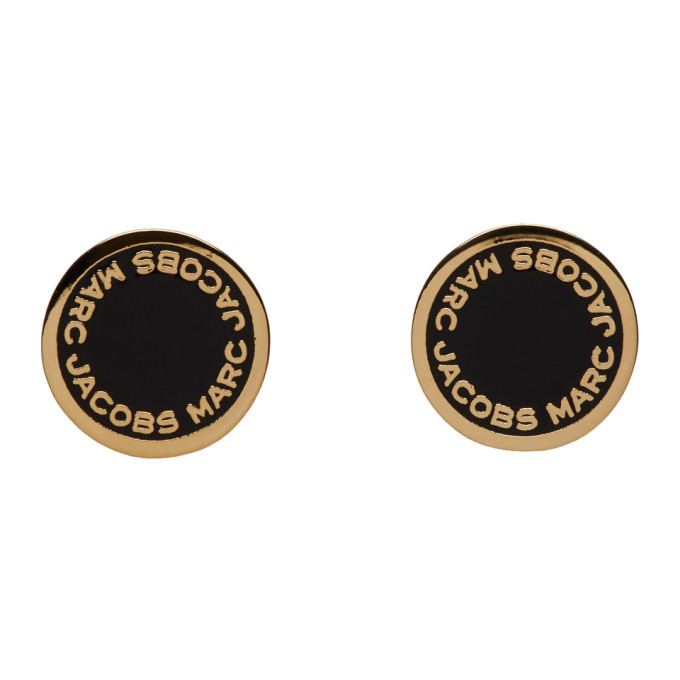 MARC JACOBS MARC JACOBS GOLD AND BLACK LOGO STUD EARRINGS